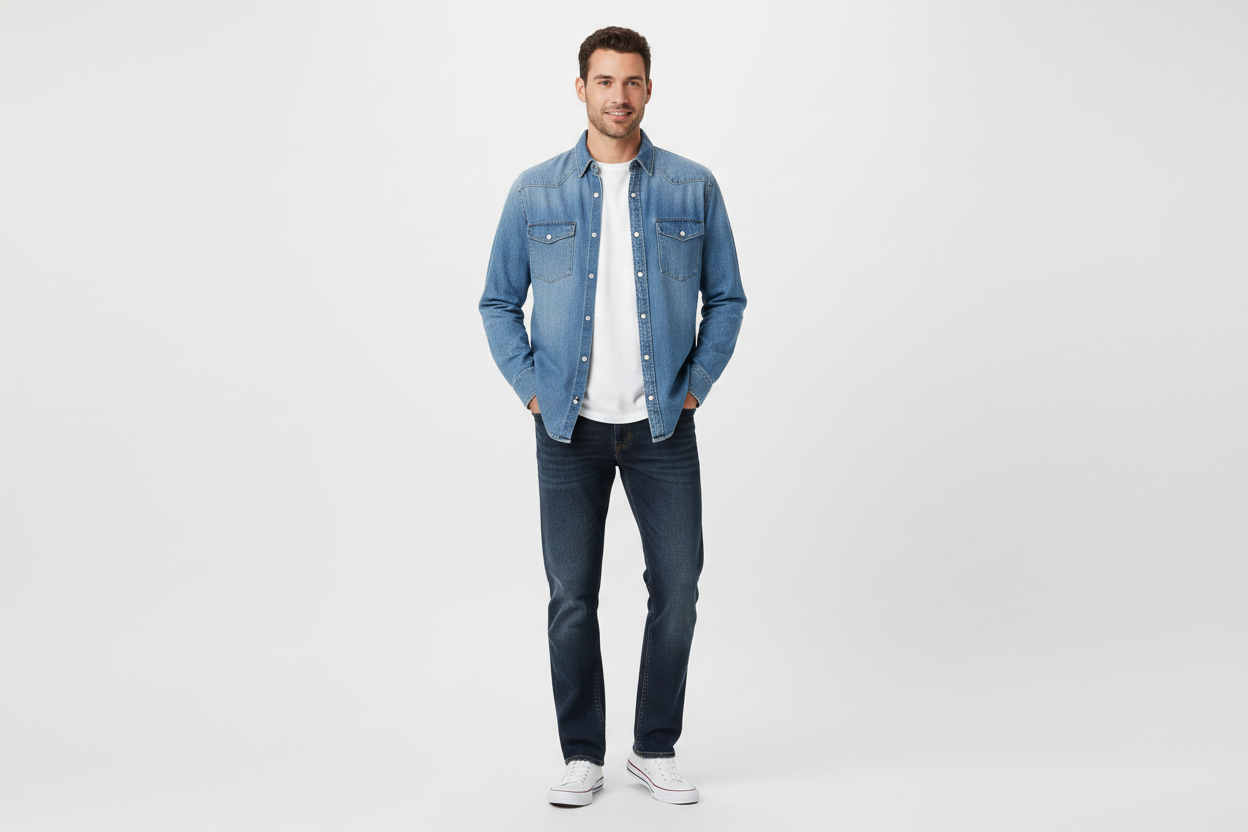 Men's Simple Blue Jeans Shirt